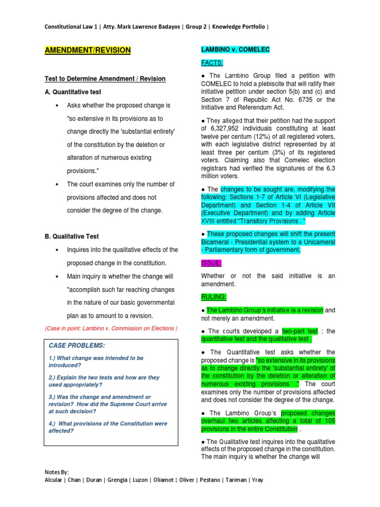Amendment vs. Revision in Philippine Law | PDF | Initiative ...