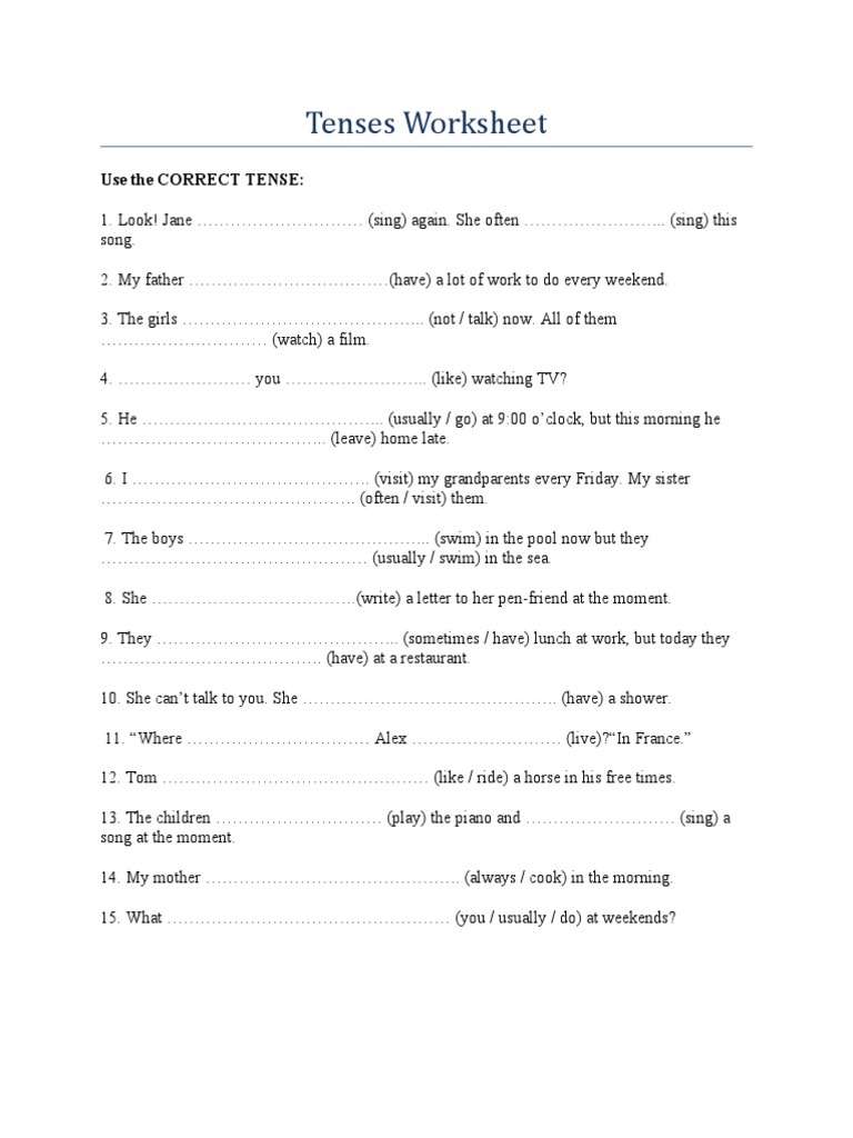 Tenses Practice Worksheet | PDF