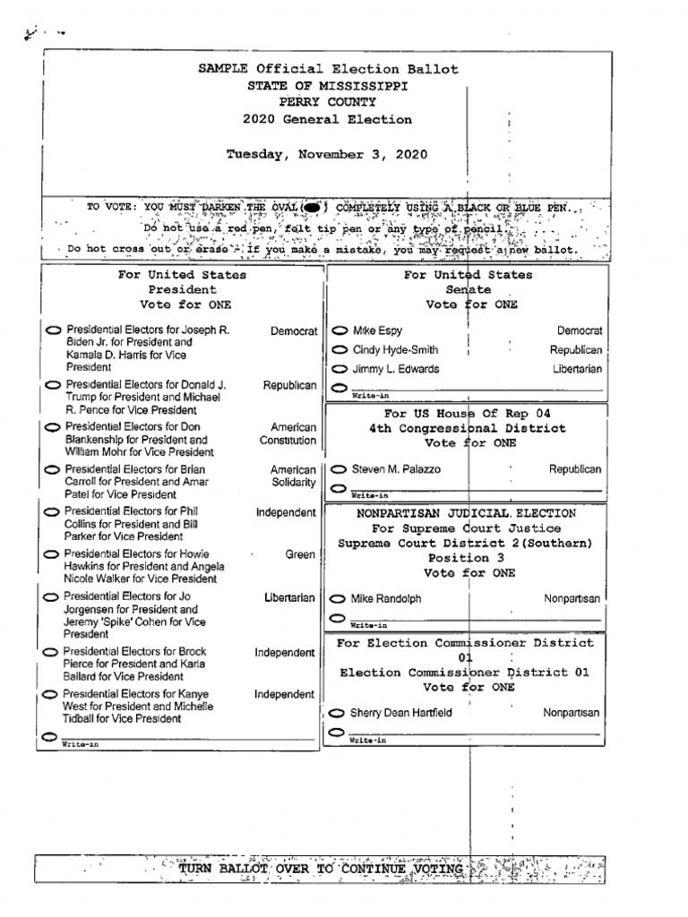 Perry County Sample Ballot Nov. 2020
