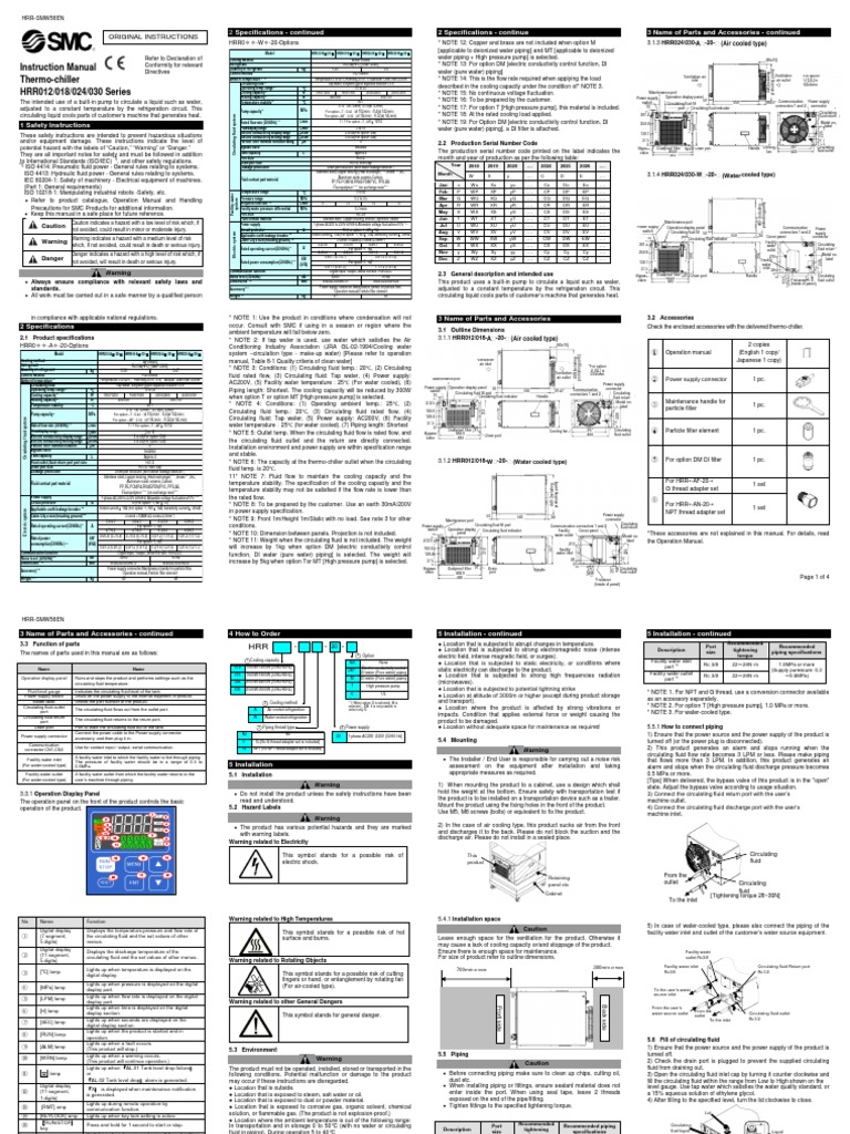 Instruction Manual ThermoChiller HRR012/018/024/030 Series Original Instructions PDF