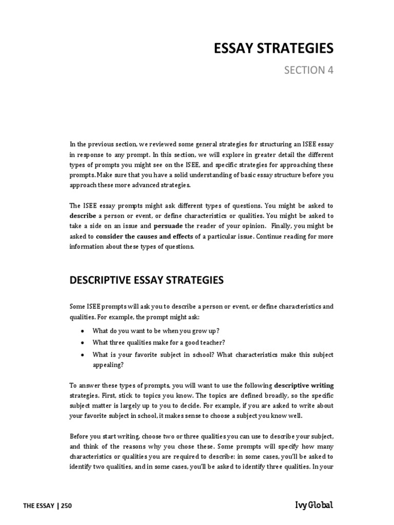 ISEE Essay Prompt Strategies | PDF | Essays | Cognitive Science