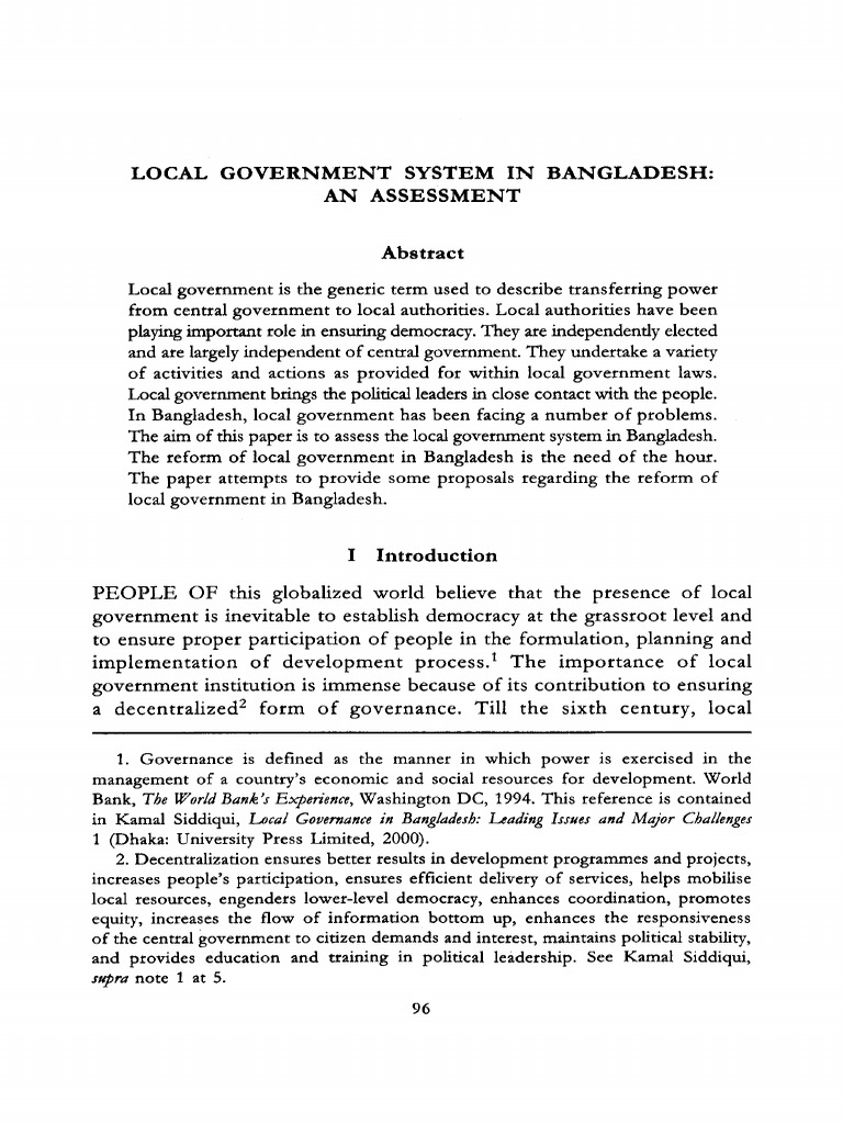 Assessment of Local Government in Bangladesh | PDF | Bangladesh ...