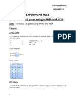 Experiment No.1 To Realize All Gates Using NAND and NOR: Aim: Theory