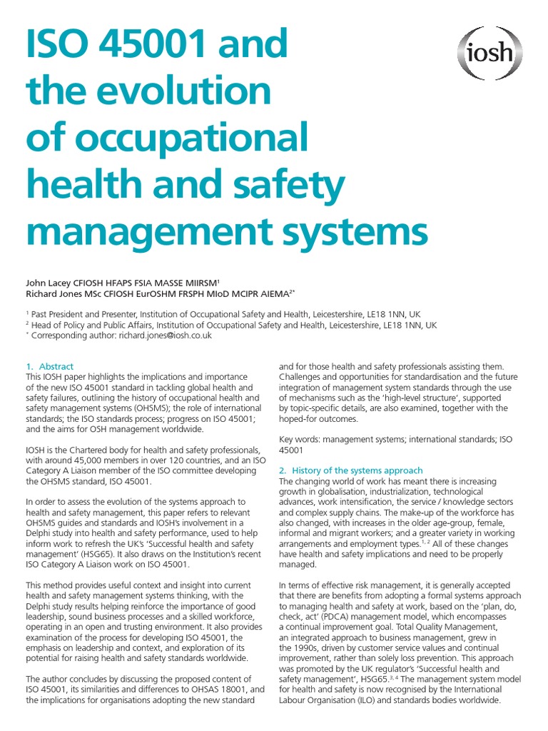 ISO 45001: Evolution of OHS Management | PDF | Occupational Safety And ...