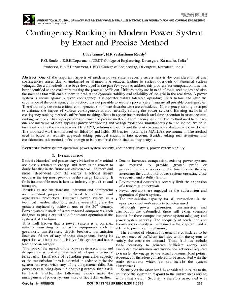 Contingency Ranking in Modern Power System by Exact and Precise Method ...