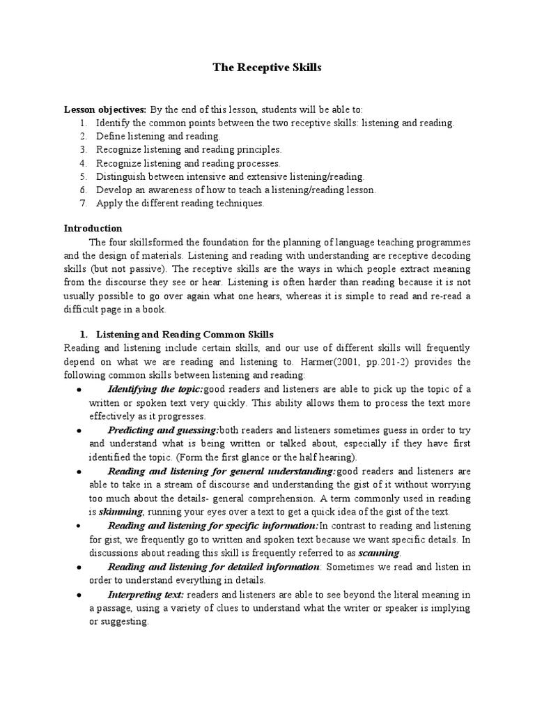 The Receptive Skills Pdf Self Esteem Motivation