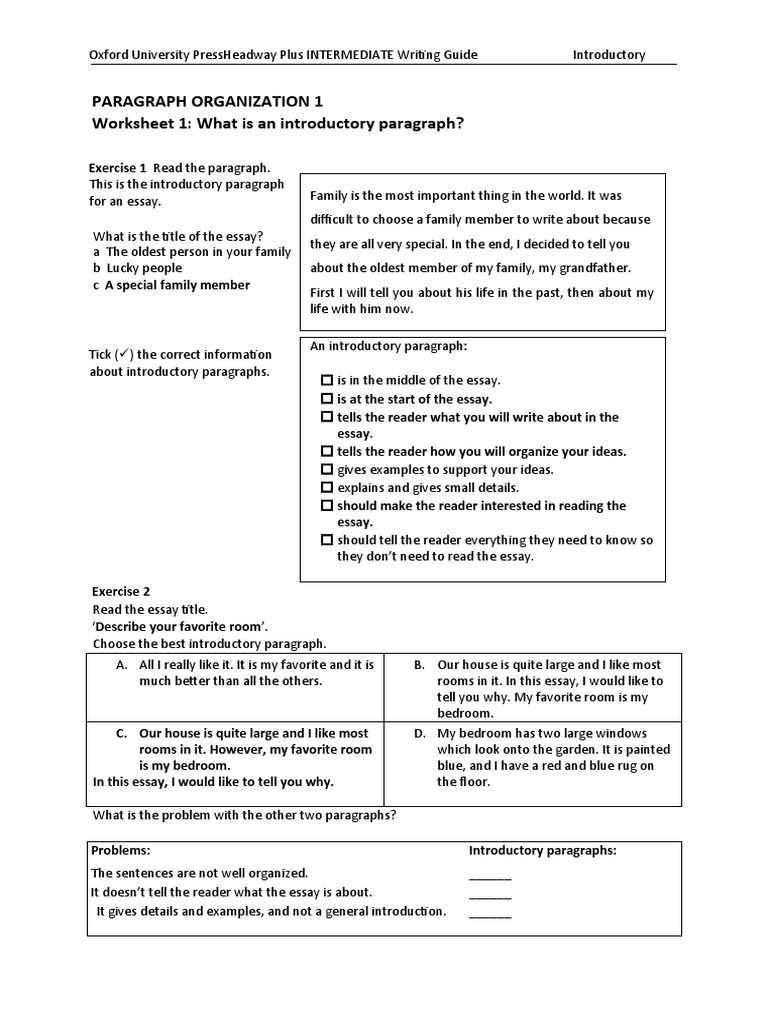 Introductory Paragraph Worksheet | PDF | Essays | Paragraph