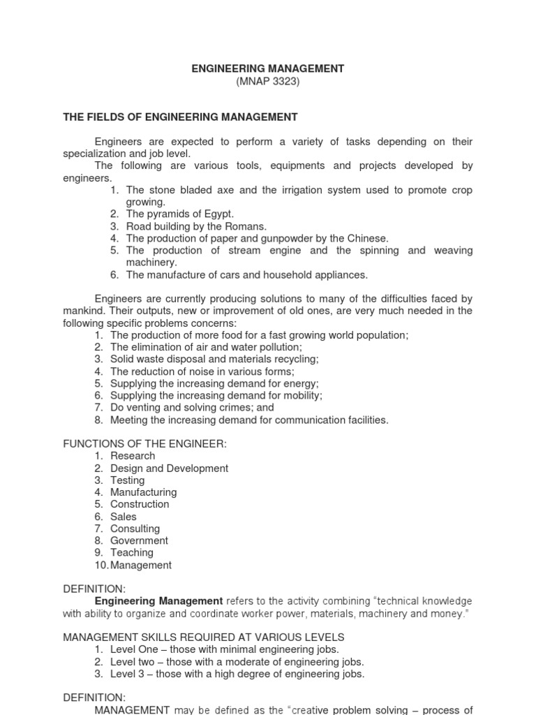 Engineering Management | PDF | Engineering | Engineer