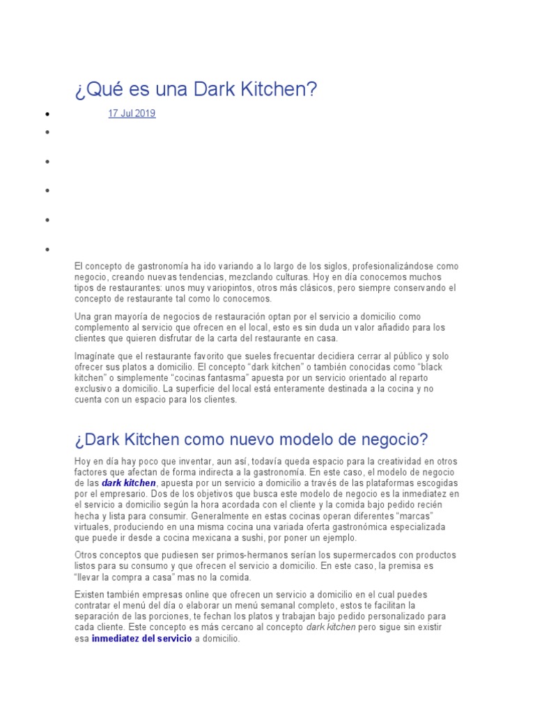 Qué Es Una Dark Kitchen | PDF | Modelo de negocio | Inventario