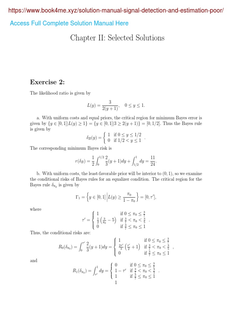Solution Manual For An Introduction To Signal Detection and Estimation