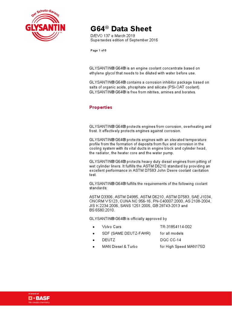 Glysantin G64 - Engine Coolant Concentrate PDF | PDF | Chemical ...