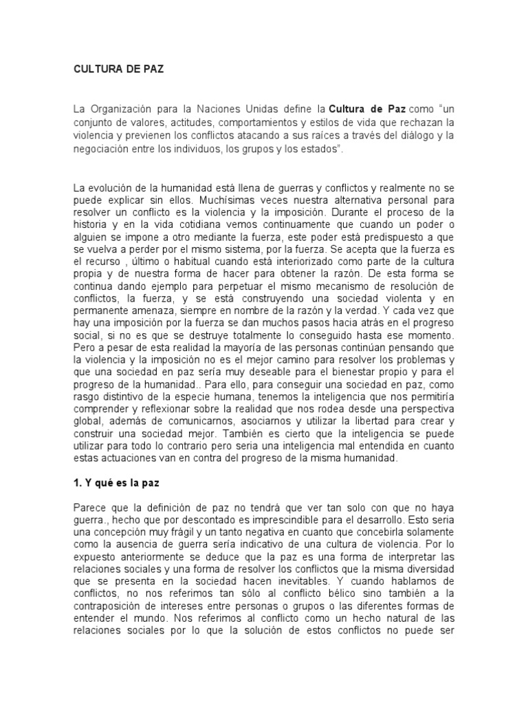 Cultura de Paz | PDF | Violencia | utopía