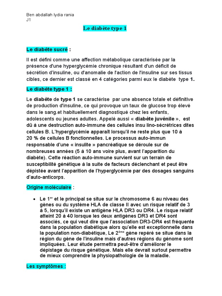 Diabète de Type 1 : Causes et Traitements | PDF | Diabète | Insuline