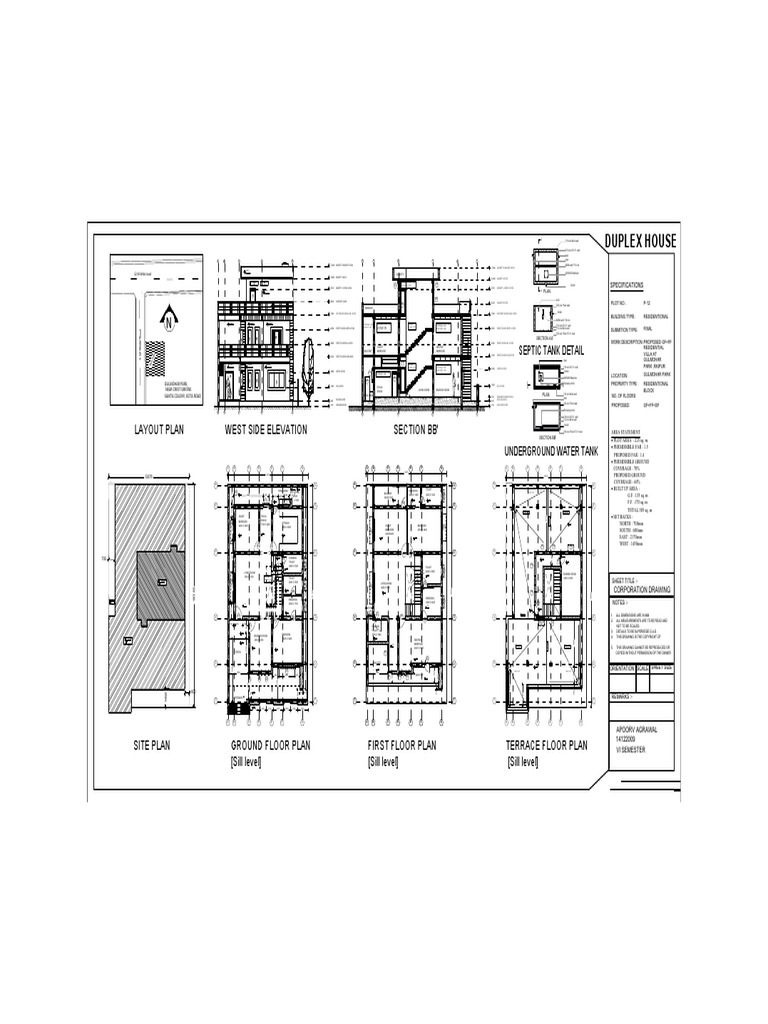 Duplex House: Layout Plan West Side Elevation Section BB' | PDF ...