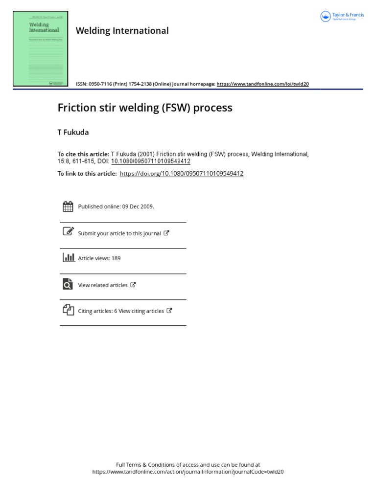 Friction Stir Welding Insights | PDF | Welding | Construction