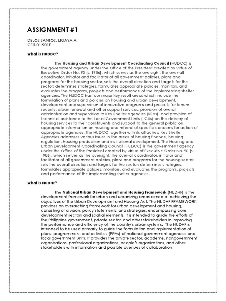 Housing Assignment Delos Santos L A Pdf Affordable Housing