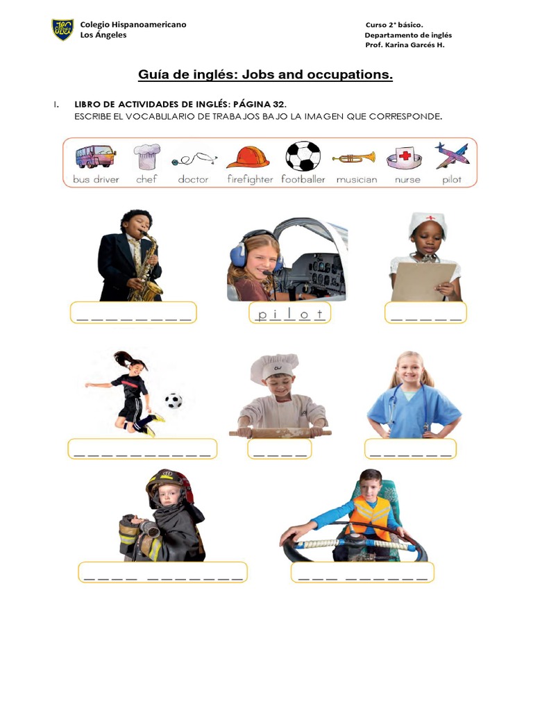 INGLÉS JOBS AND OCCUPATIONS guía 2° BÁSICO PDF