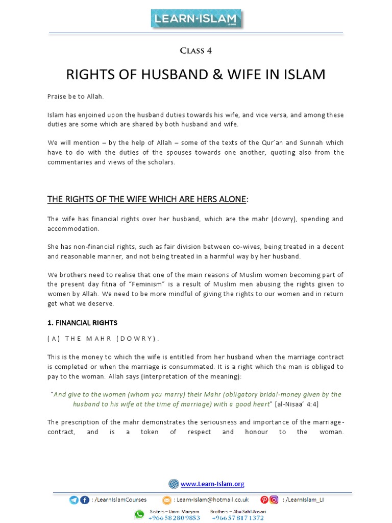 Rights and Duties of Spouses in Islam | PDF | Wife | Husband