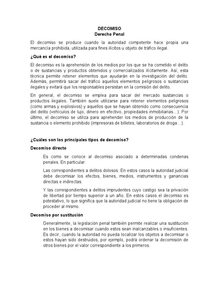 El decomiso como medida de seguridad y sanción en el derecho penal ...