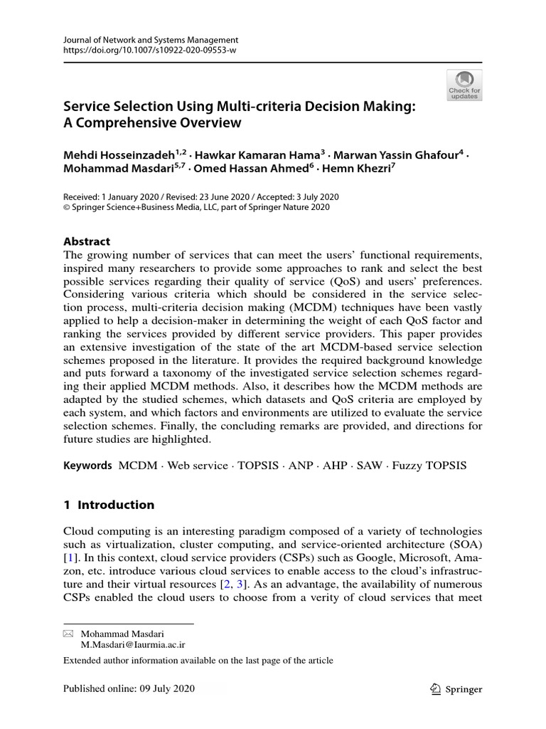 Service Selection Using Multi Criteria Decision Making: A Comprehensive ...