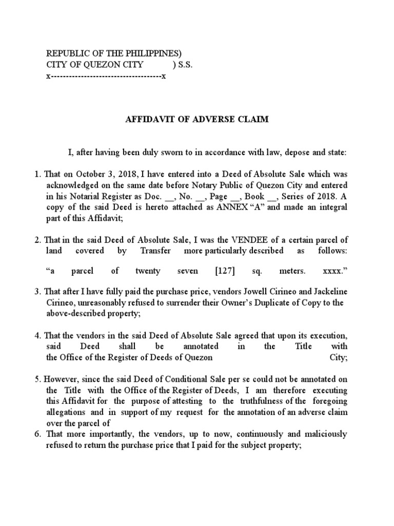 Affidavit Disputes Property Sale | PDF | Affidavit | Deed