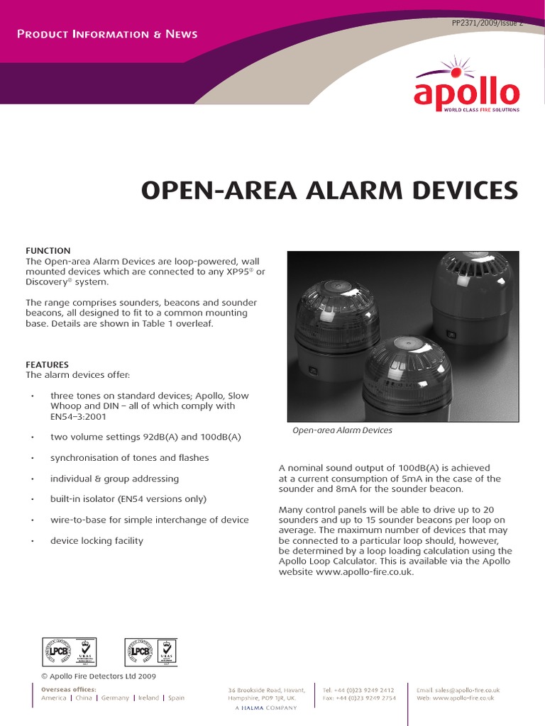 Open-Area Alarm Devices: PP2371/2009/Issue 2 | PDF | Power Supply ...