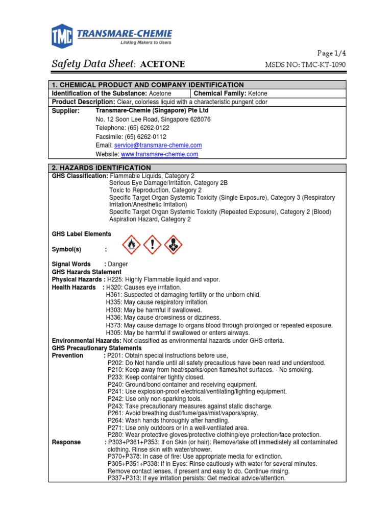Safety Data Sheet Acetone PDF Toxicity Waste Management
