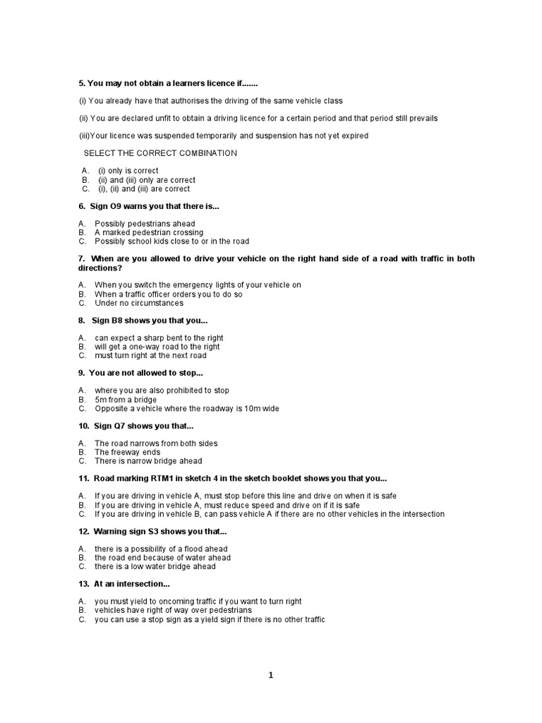 K53 Learners Test Papers Download