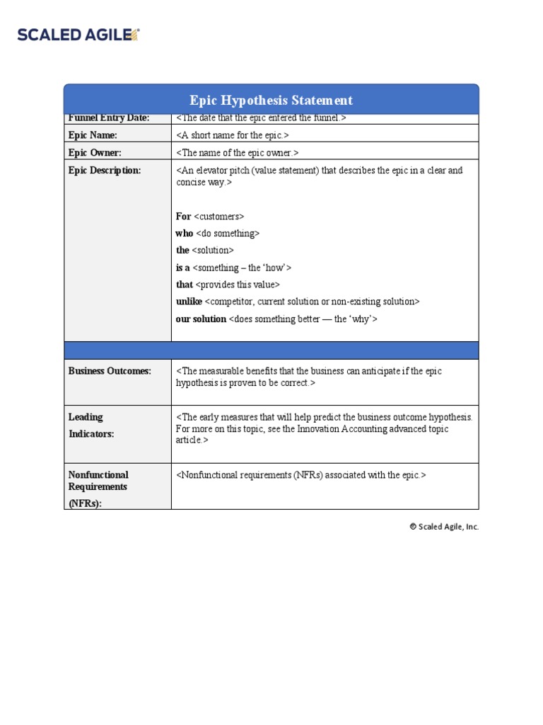 safe epic hypothesis statement