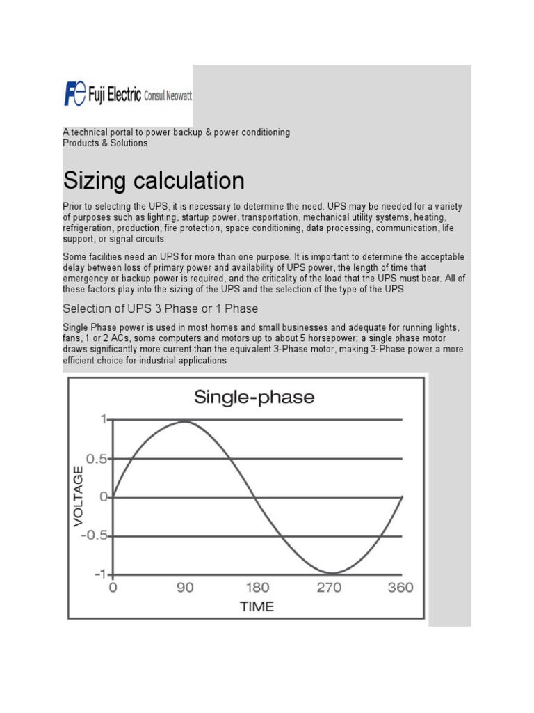 Sizing Calculation Selection of UPS 3 Phase or 1 Phase PDF Power