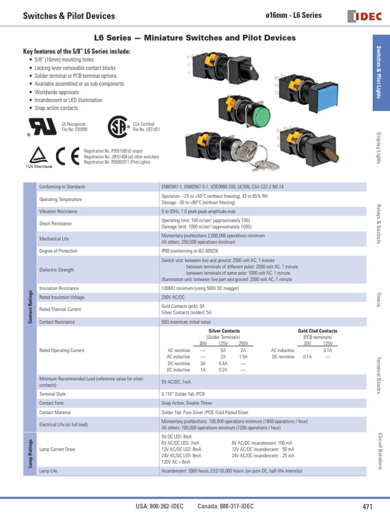 L6 Series Miniature Switches Overview | PDF | Switch | Mains Electricity