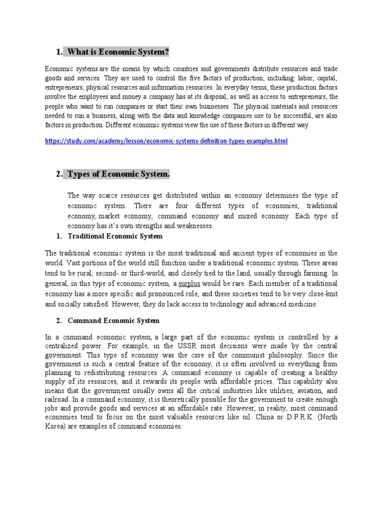 Types of Economic Systems Explained | PDF | Economic System | Free Market