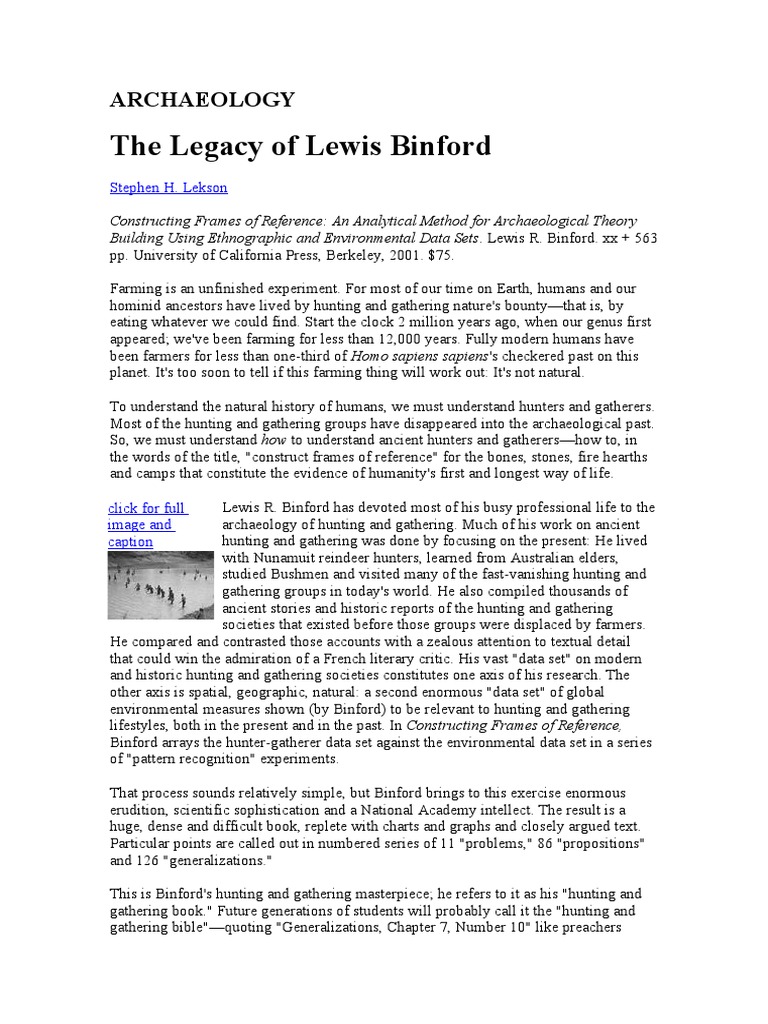 The Legacy of Lewis Binford Archaeology PDF Hunter Gatherer