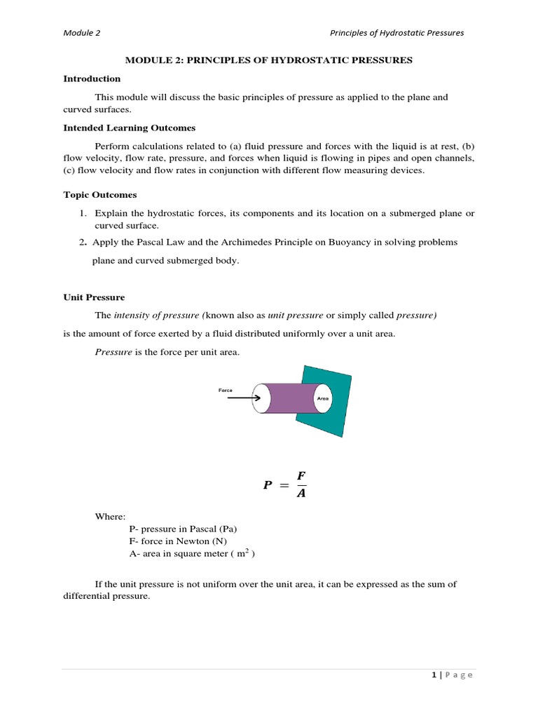 Module 2 Hydraulics Pdf Pressure Measurement Pressure