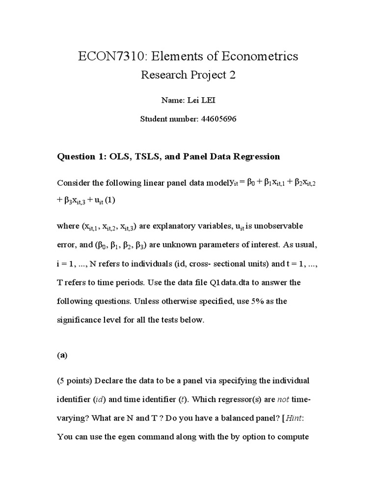 Econometrics Project: Panel Data Analysis | PDF | Ordinary Least ...