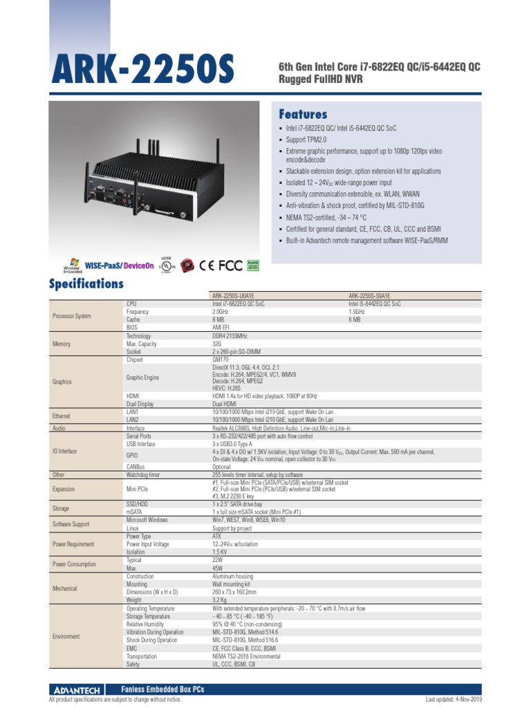 ARK-2250S: Features | PDF | Solid State Drive | Hdmi