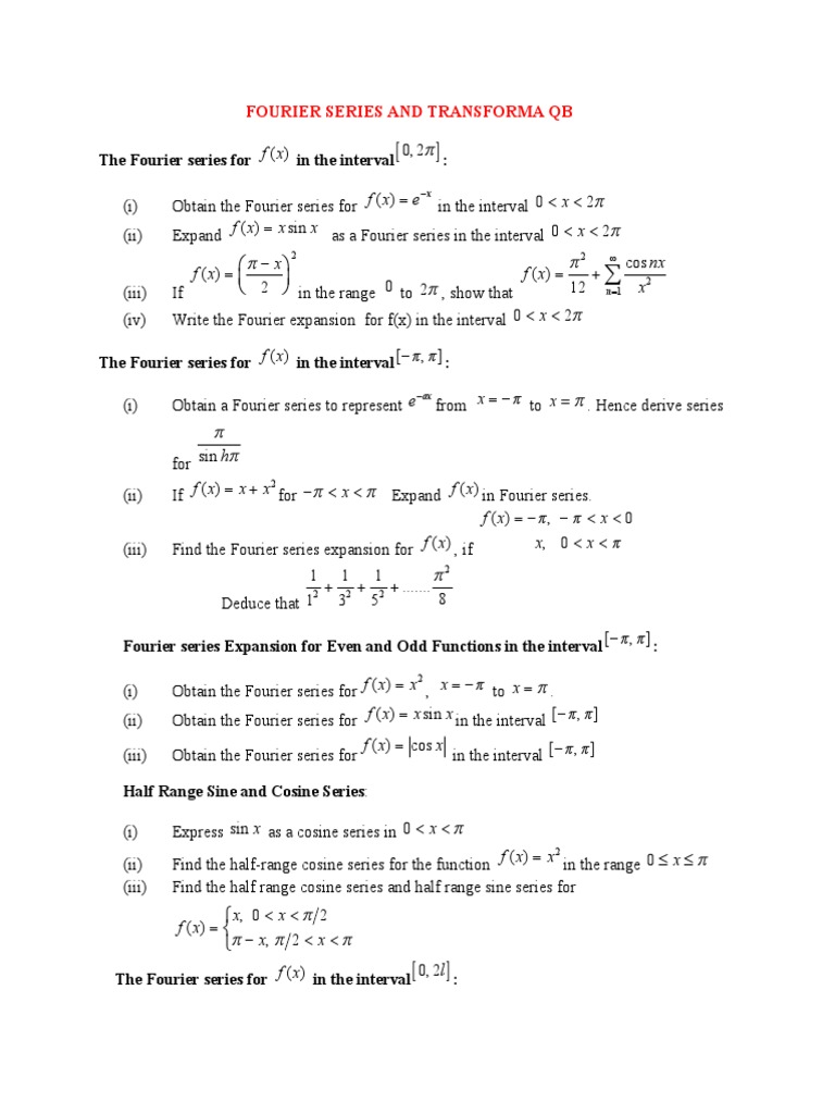 FX e X X X FX NX FX X X: The Fourier Series For in The Interval | PDF ...