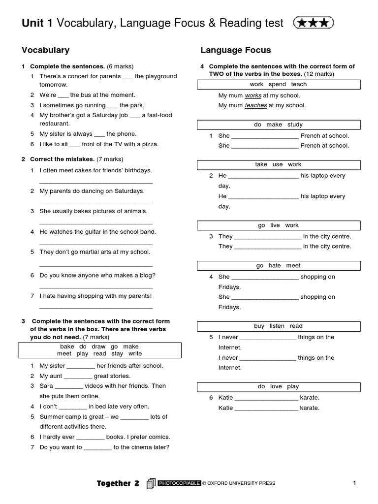 Unit 1 Vocabulary, Language Focus & Reading Test | PDF | Amish | Vocabulary