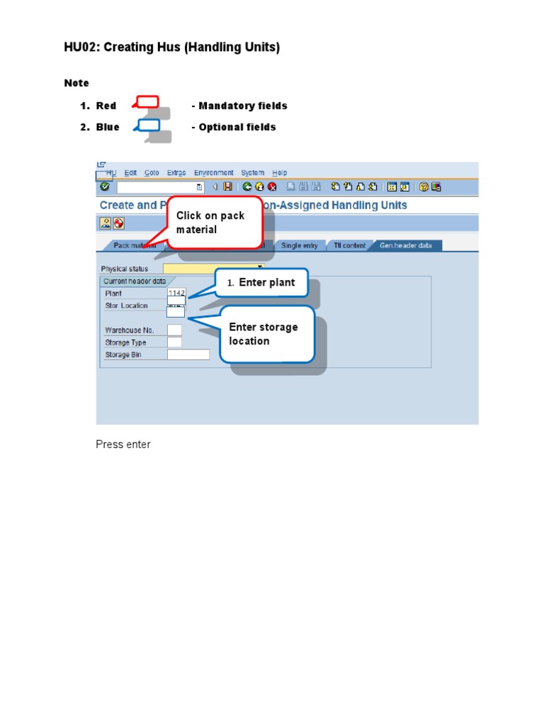 HU02: Creating Hus (Handling Units) : Click On Pack Material | PDF