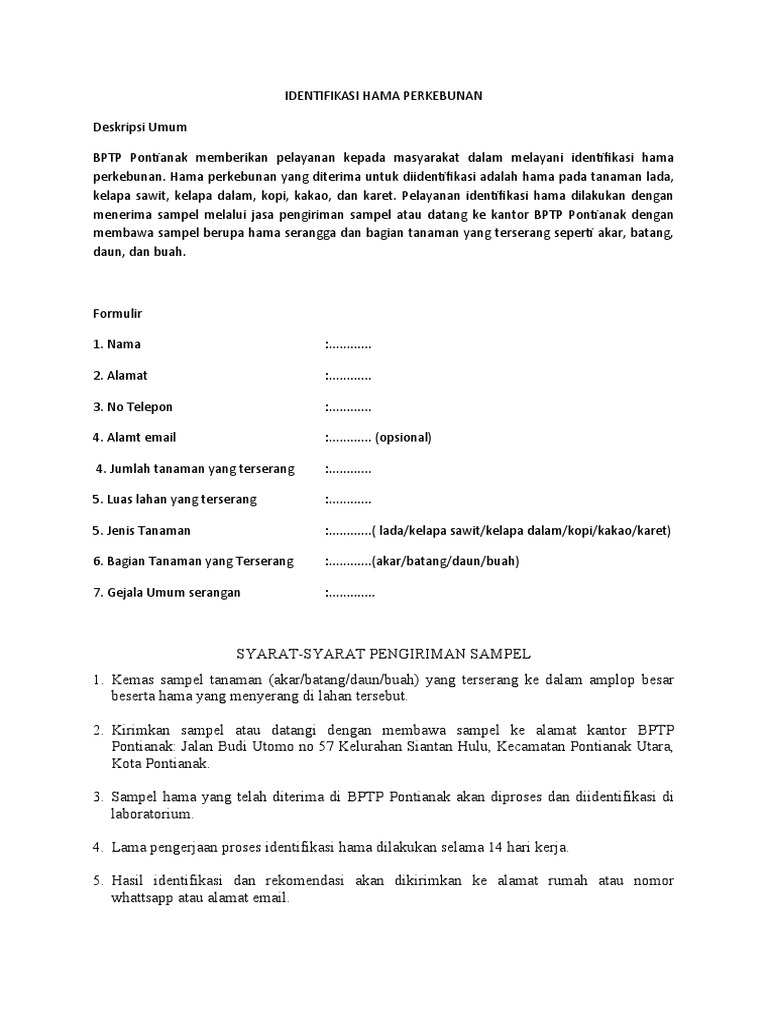 Form IDENTIFIKASI HAMA PERKEBUNAN | PDF