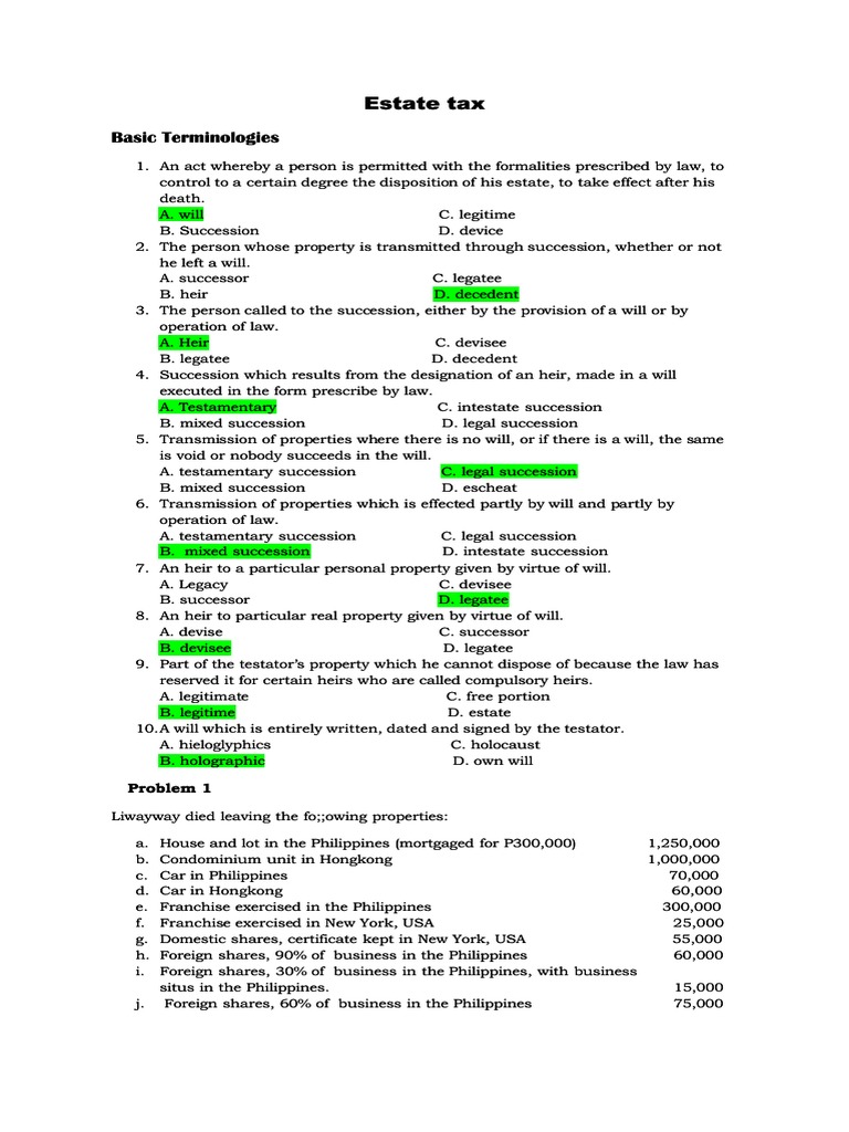 Estate Tax and Succession Basics | PDF | Will And Testament | Tax Deduction