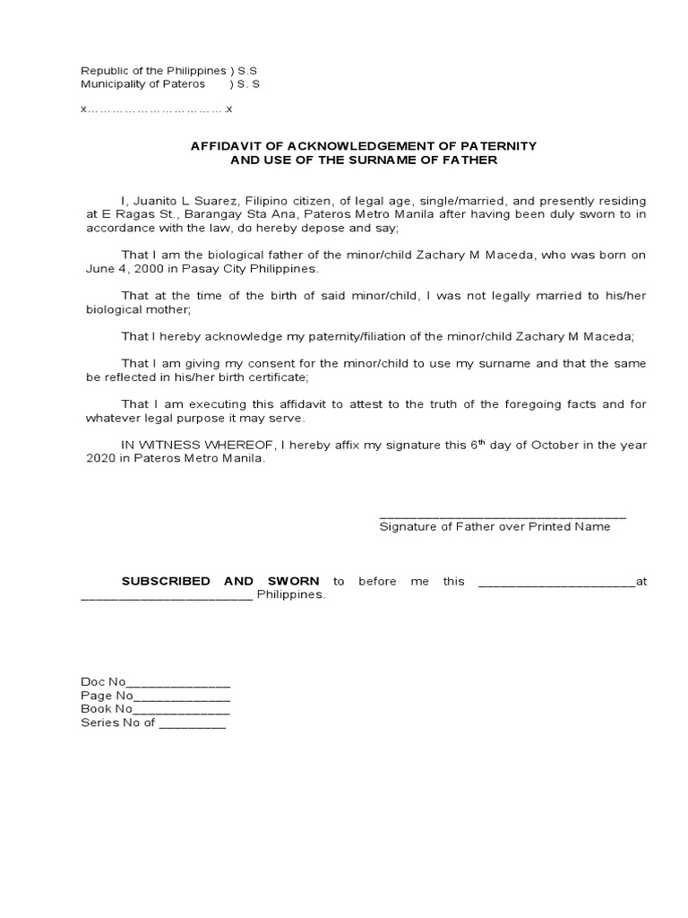 Affidavit of Acknowledgement of Paternity | PDF | Politics | Law