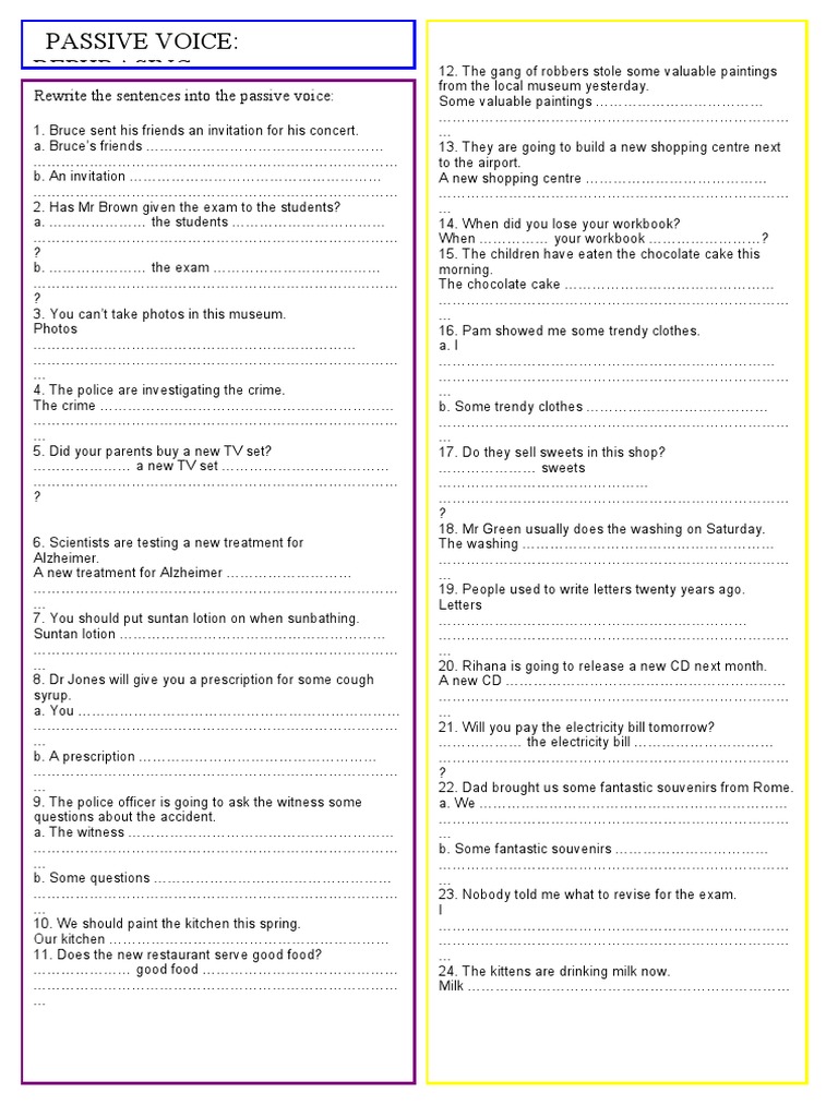 Passive Voice Rephrasing Key Grammar Drills - 97772 | PDF | Violence