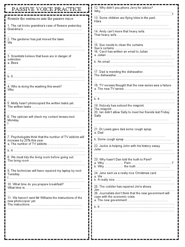 Passive Voice Practice Rephrasing - 85449 | PDF