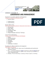 LEADERSHIP AND MANAGEMENT Summary of Activities