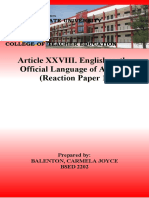 Article XXVIII. English As The Official Language of Arizona (Reaction Paper 1)