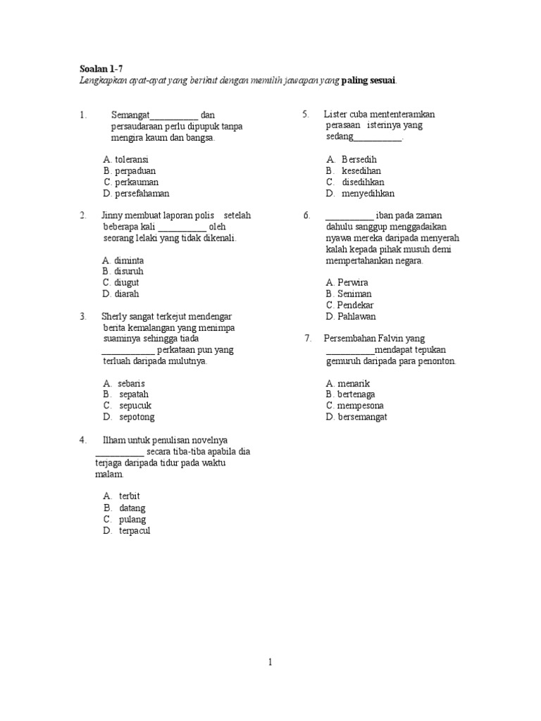 Soalan Bahasa Melayu Tingkatan 2  PDF