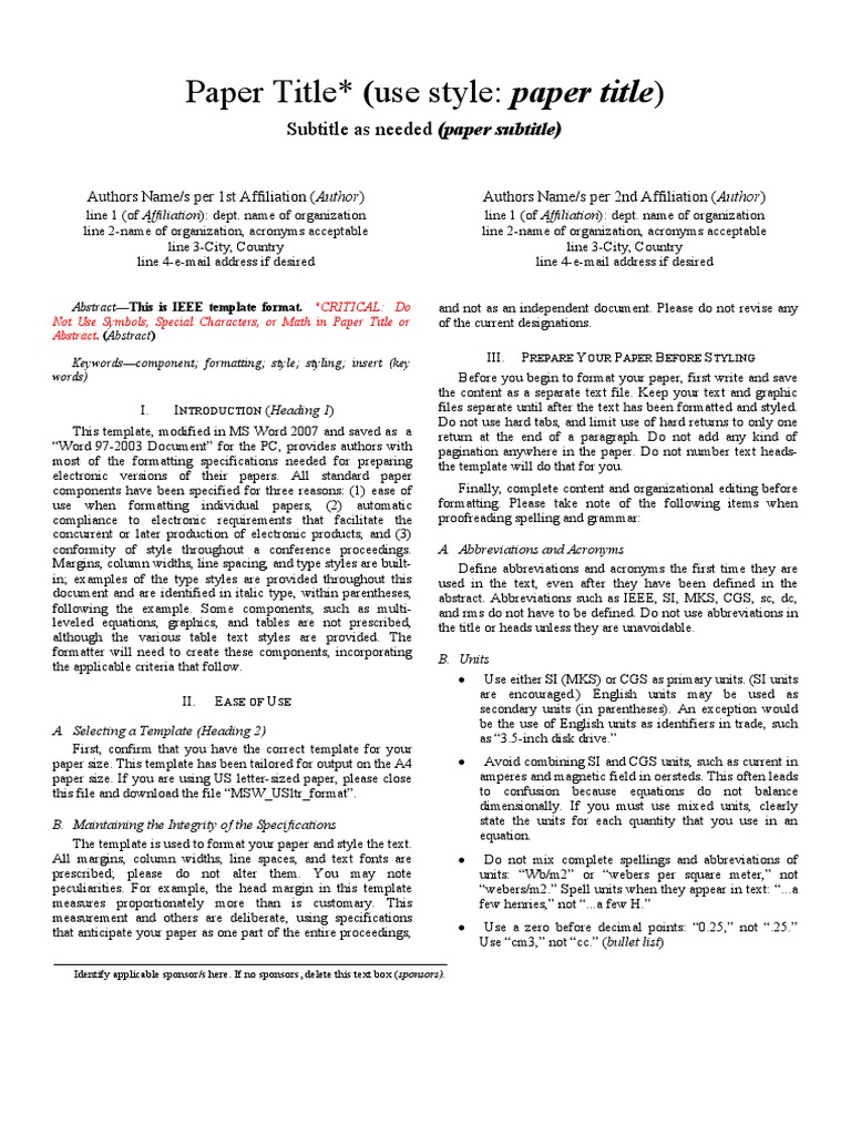 IEEE Paper Formatting Guide | PDF | Bracket | Note (Typography)