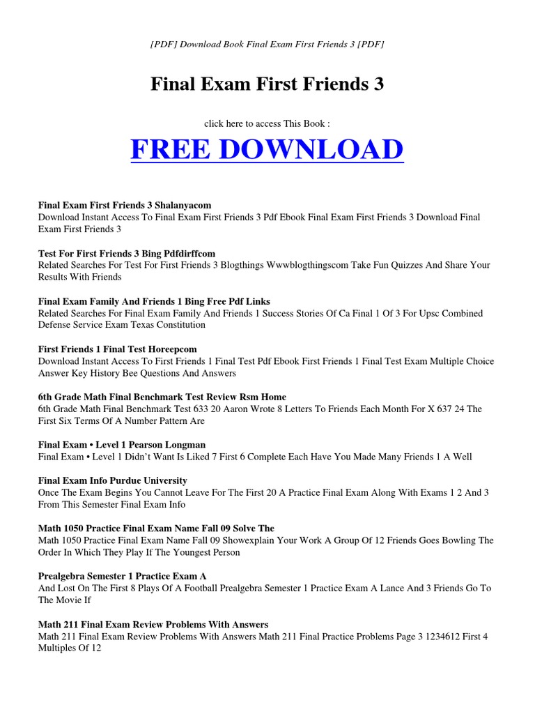 Idoc - Pub - Final Exam First Friends 3 PDF | PDF | Test.