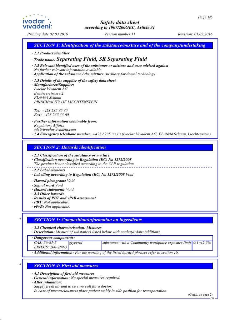 Dental Safety Data Sheet PDF Dangerous Goods Toxicity